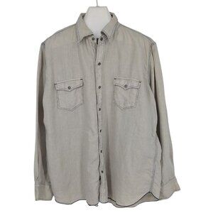 Vtg Ryan Michael Linen Western Snap Front Shirt Contrast Stitch Cowboy Size XXL